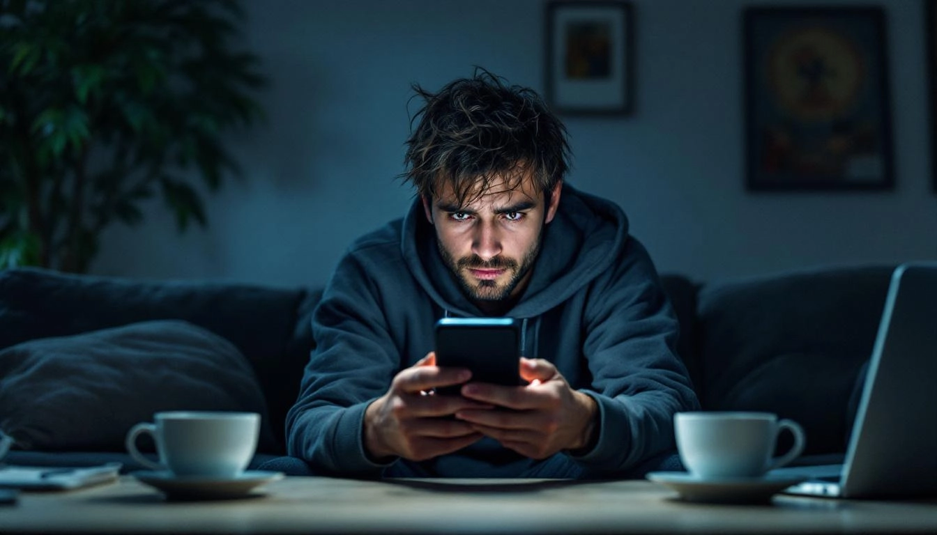 Descriptive image showing doomscrolling addiction signs